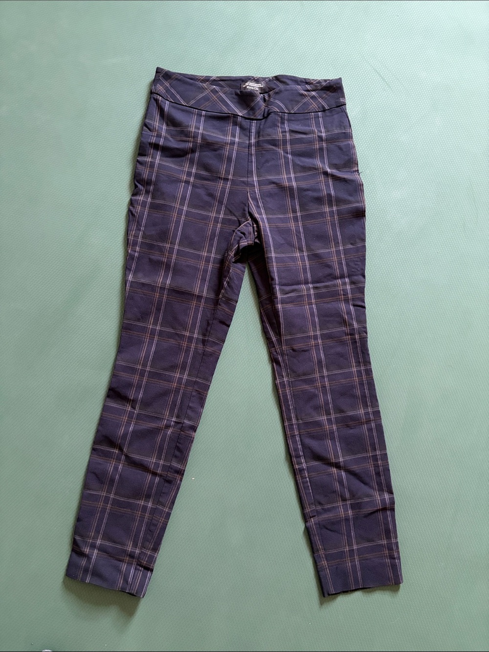 RW&CO. Women’s Plaid Ponte Pull-On Pants - Navy & Brown